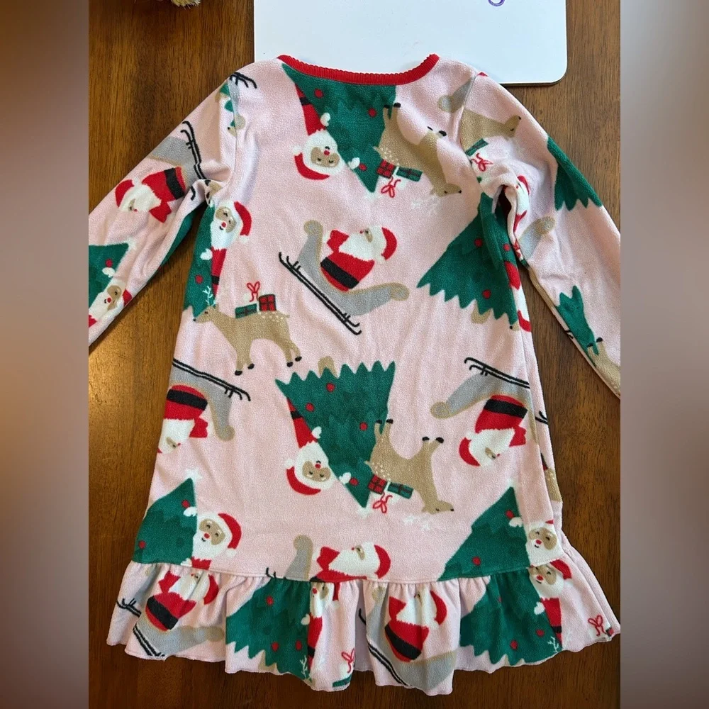 Pink Fleece Santa & Reindeer Ruffle Nightgown – 3T Holiday Pajamas | Carter’s